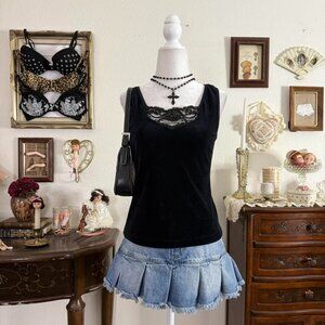 90's witchy vampy whimsigoth romantic black velvet corset style top w beaded